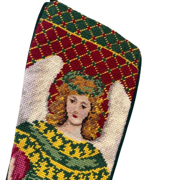 Angel Needlepoint Christmas Stocking Old World Vintage Holiday Decor - Picture 2 of 11